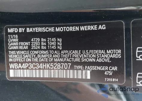 2017 BMW 440I xDrive from USA, damaged, VIN WBA4P3C34HK528707